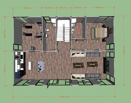 Casa de contêineres de telhado plano Modular 2 quartos Alta durabilidade